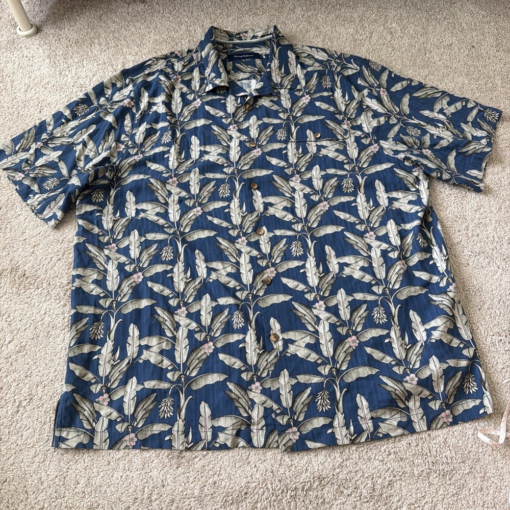 Tommy Bahama shirt Men XLT Silk Loop collar camp Hawaiian Floral tropical Palm